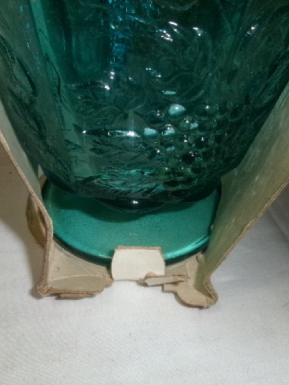 Jeanette Glass NOS aqua blue paneled grape candy dish compote 6 in
